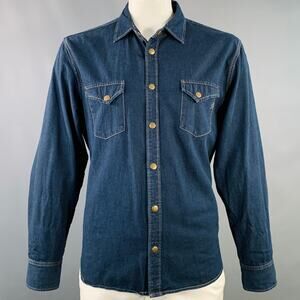 Size XL Shoals Blue Indigo Contrast Stitch Cotton Snaps Long Sleeve Shirt